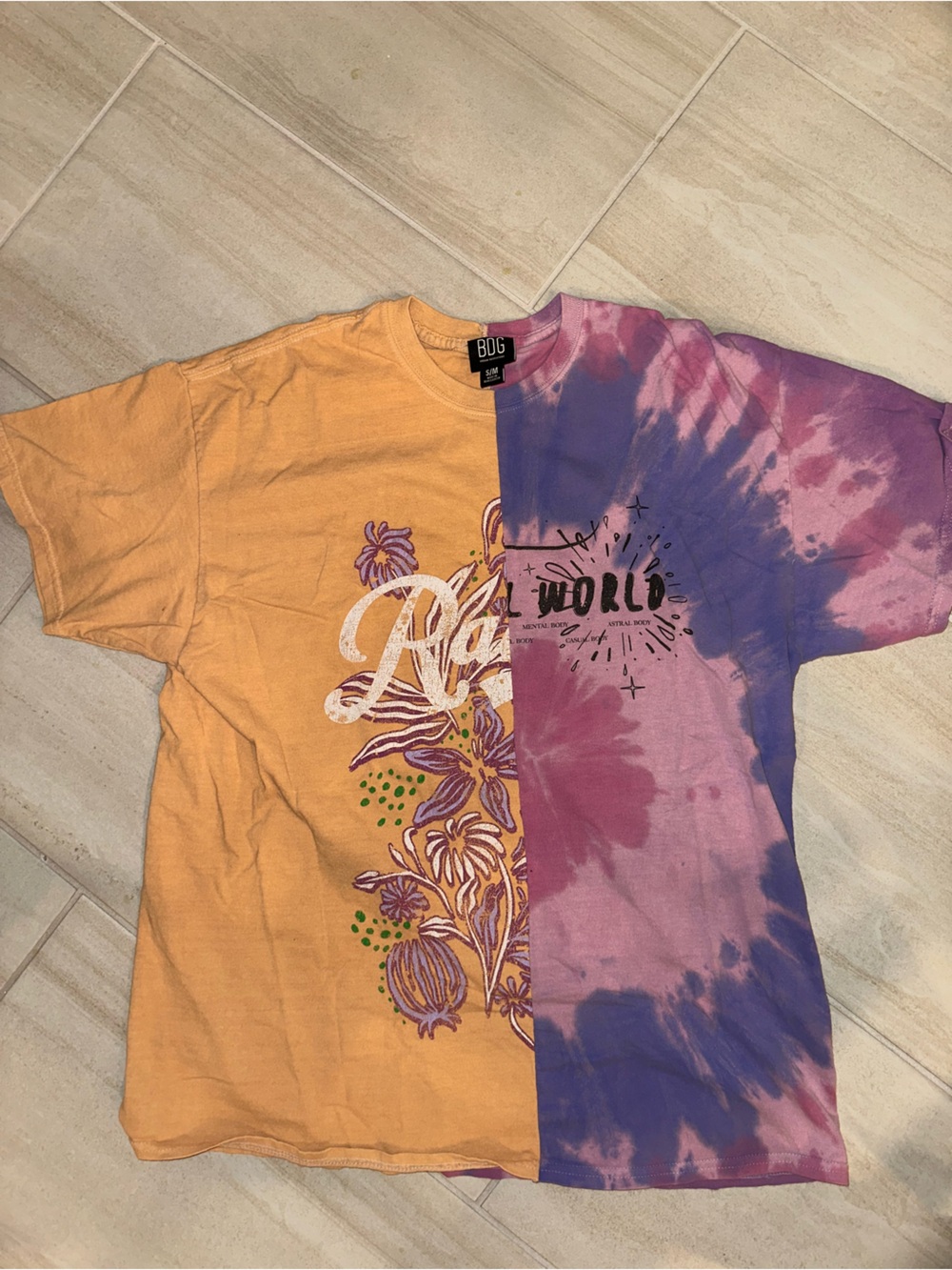 BDG Orange and Purple Tie-Dye Split Graphic Tee
